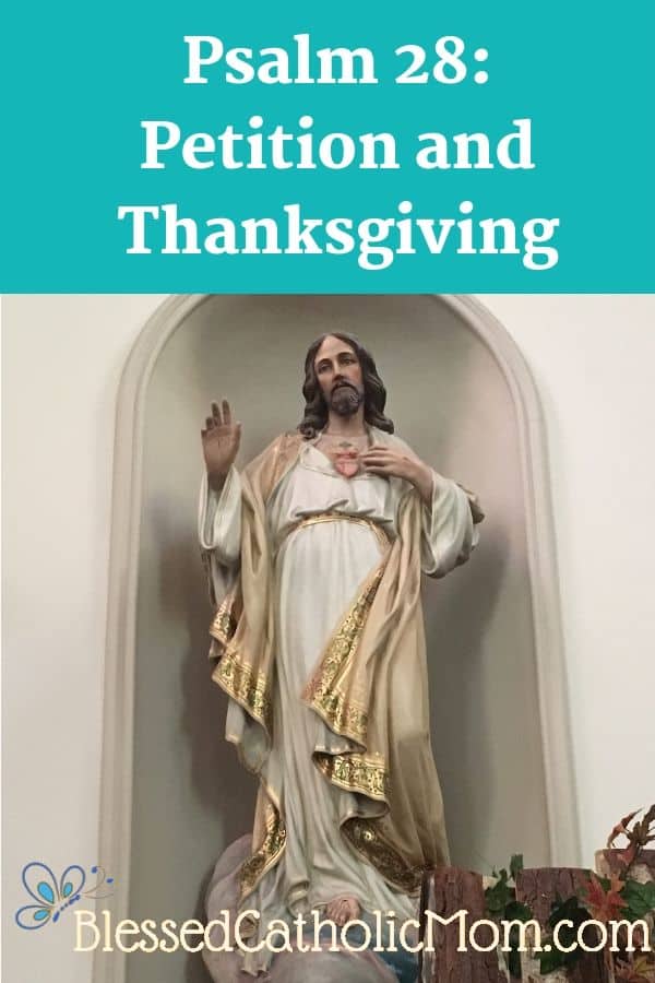 Image of a statue of Jesus with one hand on His Sacred Heart and the other held out as if in blessing to us. 