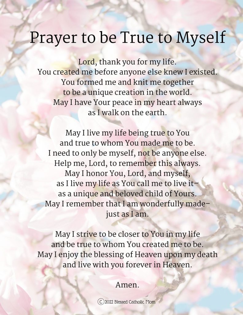 Image of a beautiful pink-flowered theme background jpg copy of Prayer to be True to Myself from Blessed Catholic Mom.