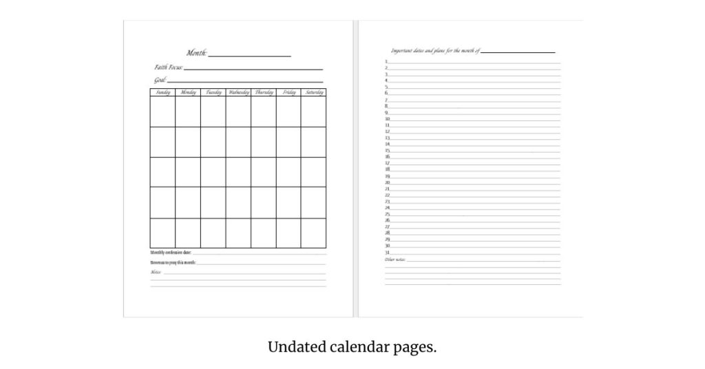 Image of Blessed Catholic Planner layout.