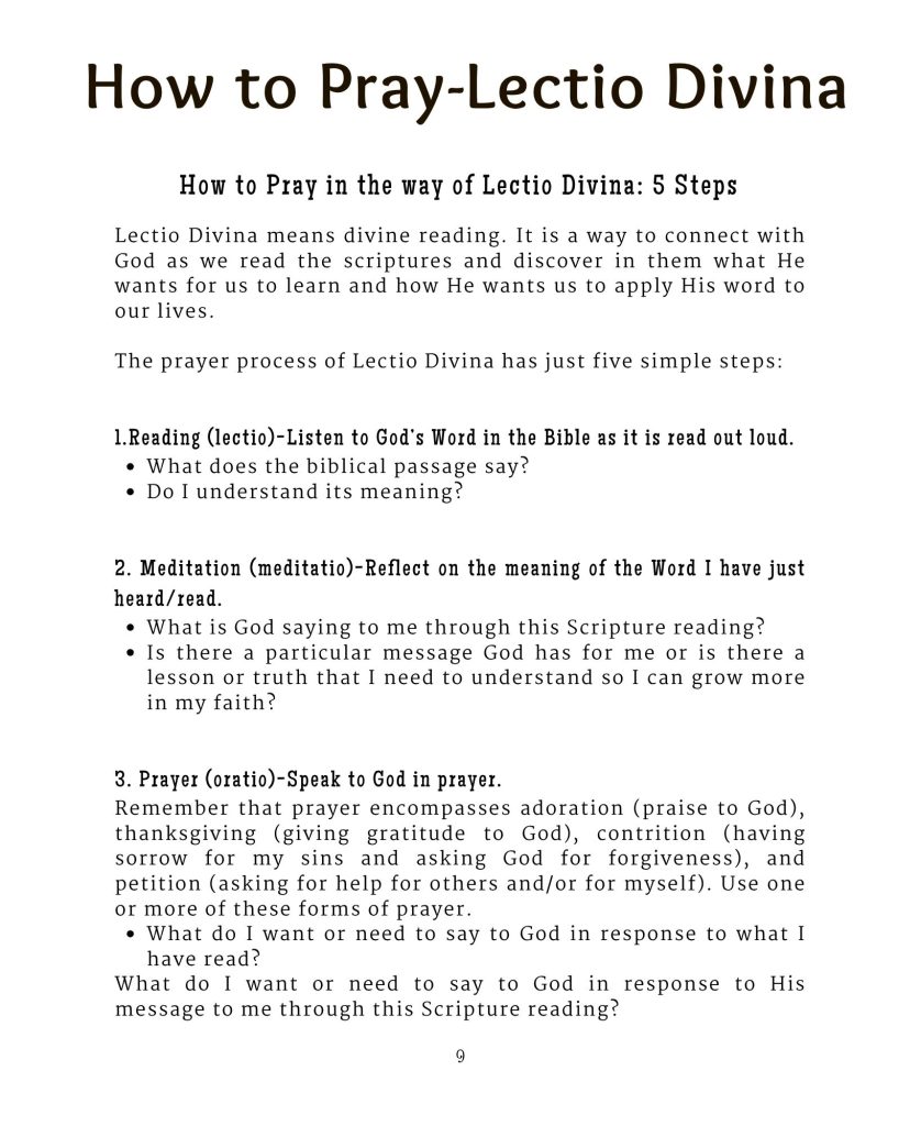 Image of the first page explaing Lectio Divina for the Blessed Advent Companion for 2025 from Blessed Catholic Mom.