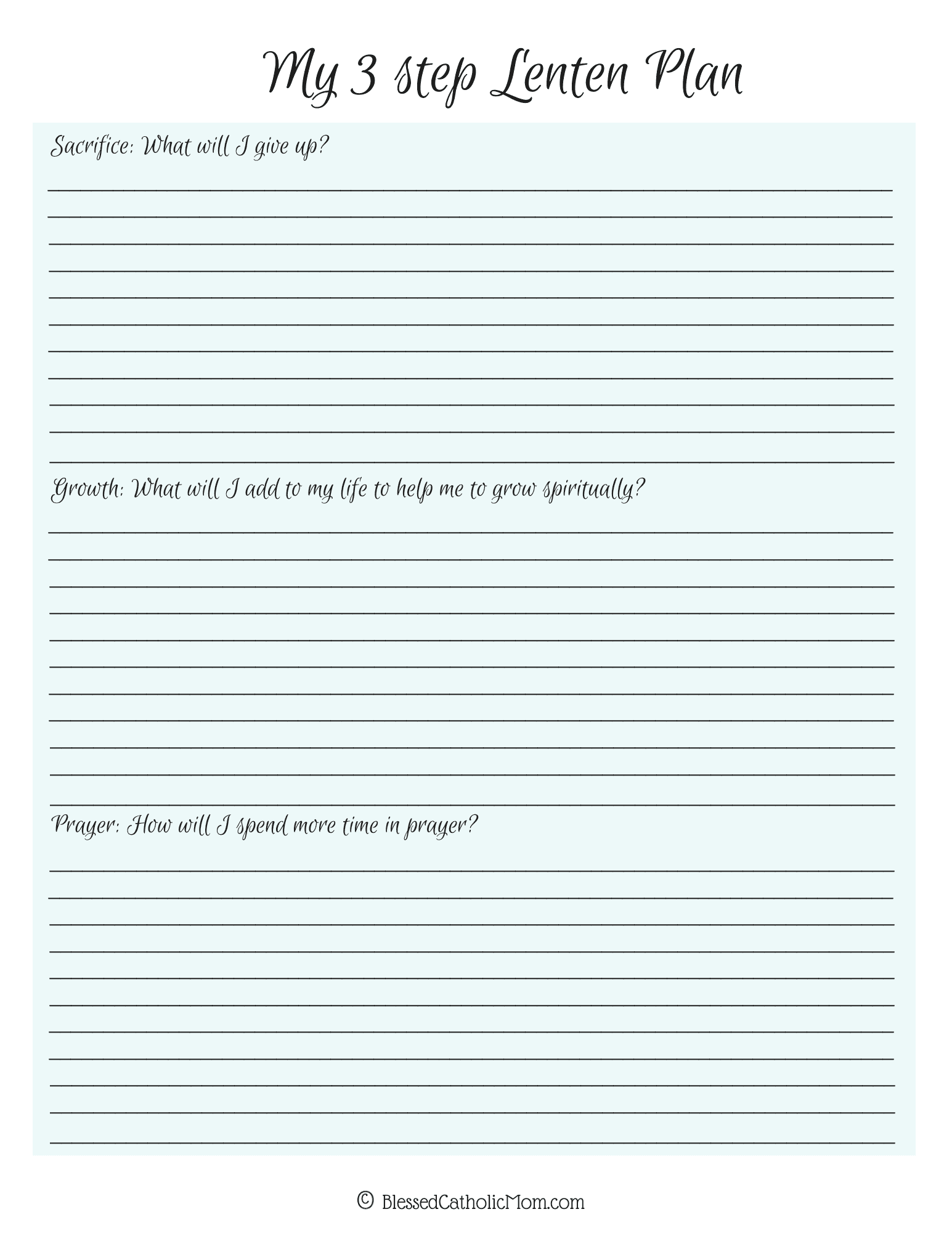Image of the Lenten plans page from Blessed Catholic Mom